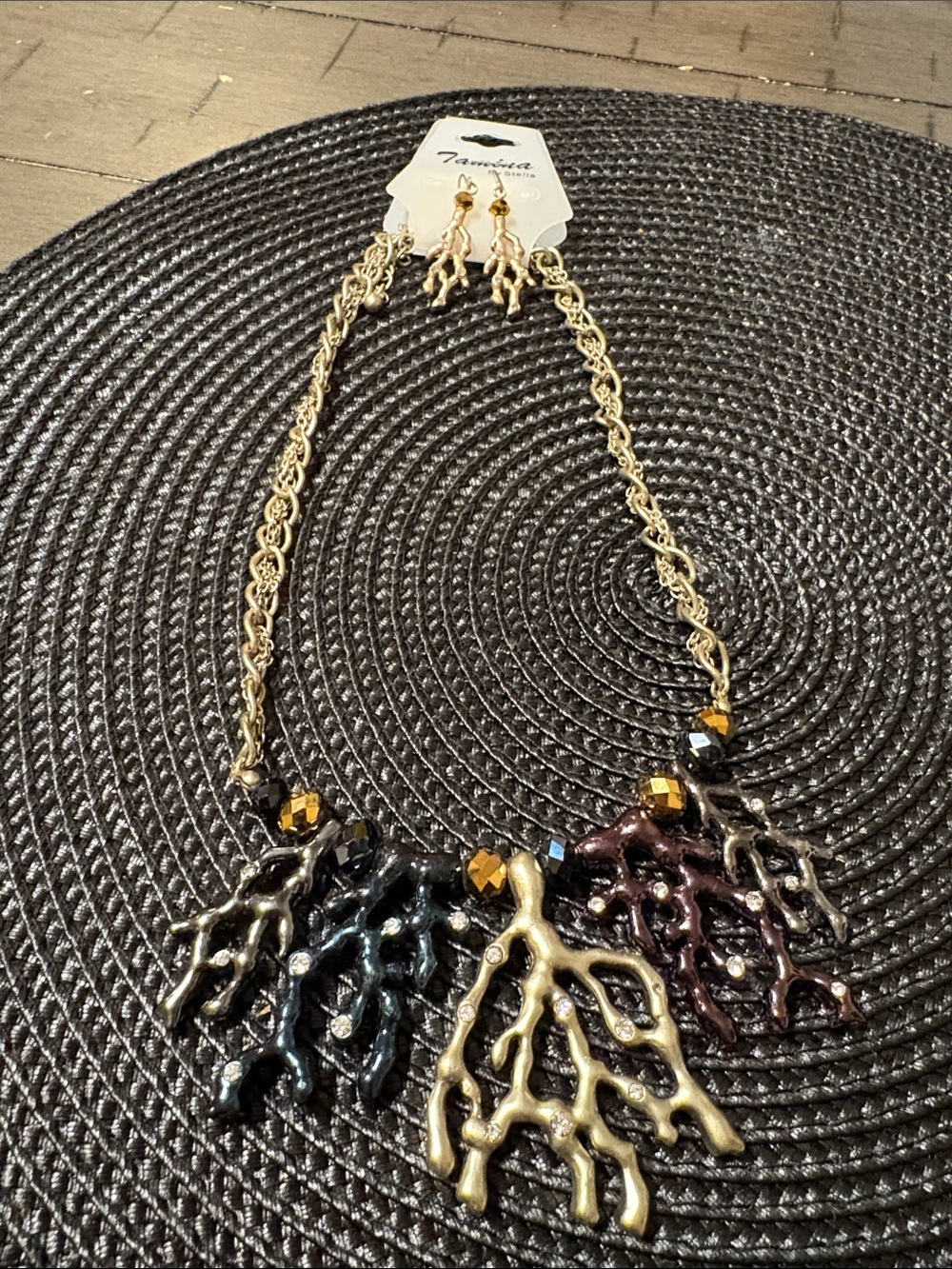 Stella Gold Tone Multicolor Coral Branch Statement Necklace